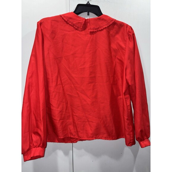 1951 Vintage Romantic Red Blouse Peter Pan Collar Embroidered Bow USA Women’s L - Picture 6 of 8